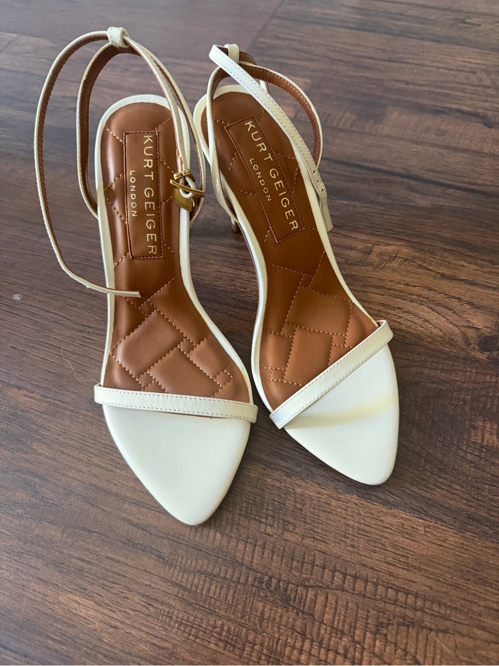 Kurt Geiger Cream Leather Ankle-Strap Sandals